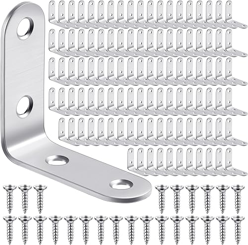 100 soportes en forma de L de acero inoxidable de 90 grados, soporte de ángulo recto resistente para muebles de madera, silla, cajón, gabinete con disponible en Yaxa Peru