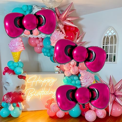 Miniatura 4 de 3 globos de lazo rosa Kitt.y Hello de 38 pulgadas, decoraciones de baby shower para niñas/decoraciones de cumpleaños de coqueta para niñas/globos
