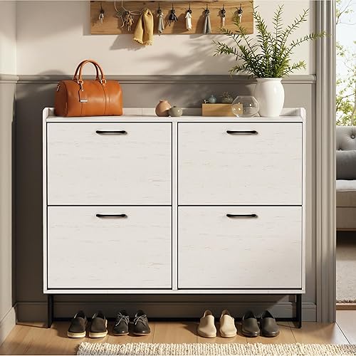 Miniatura 4 de Zapatero con 4 cajones abatibles, armario oculto de almacenamiento de zapatos para entrada, organizador de zapatos delgado independiente con