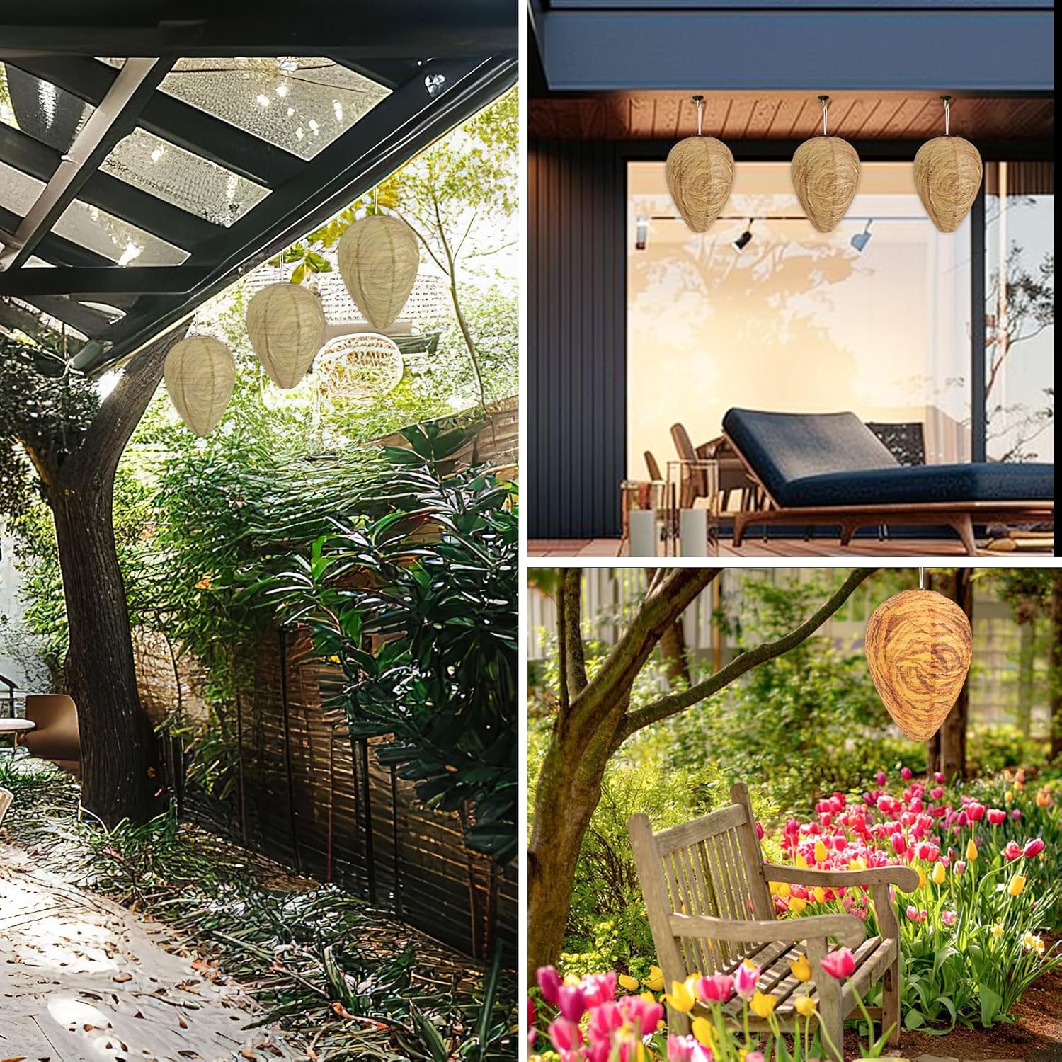 DECYOOL 12 Pack Paper Wasp Nest Decoy Hanging Wasp Nest Stay Away from Wasps Hornets Yellow Jackets(Dark Brown)