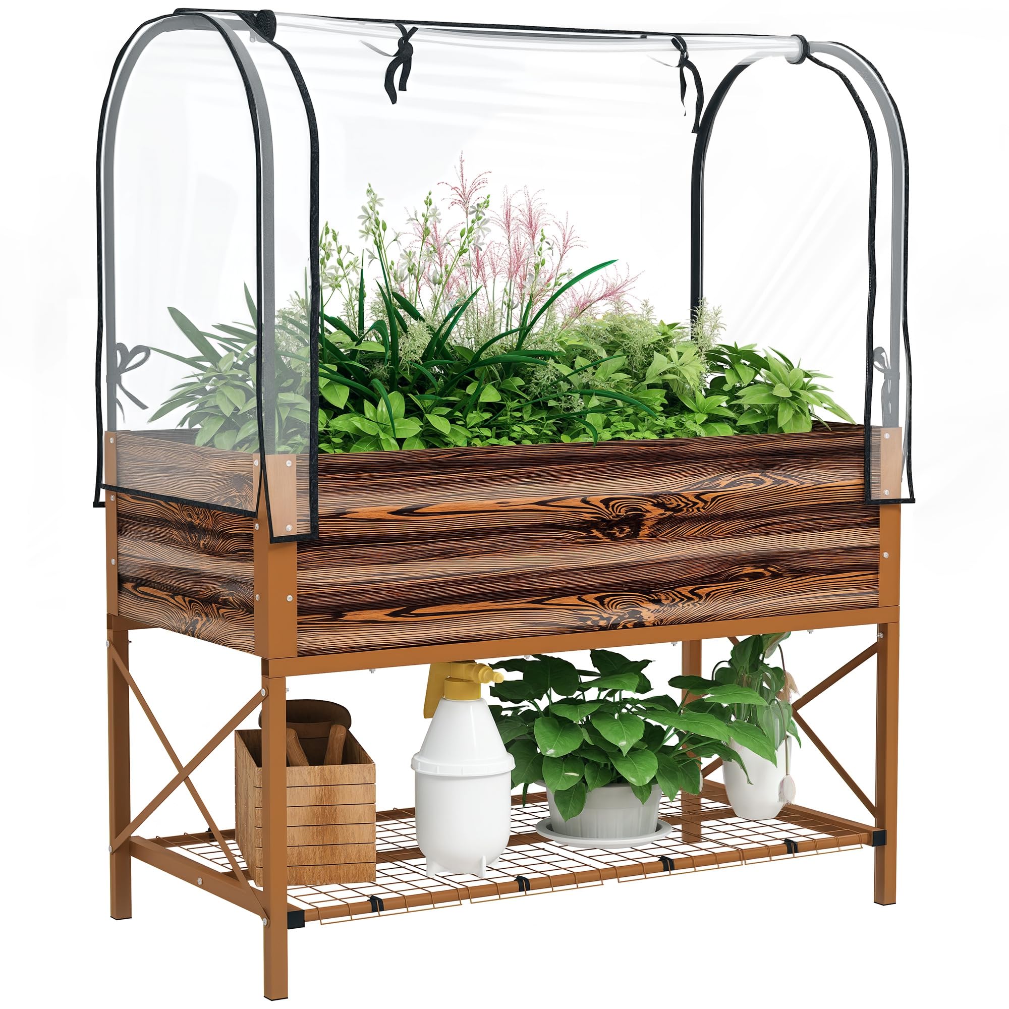 Outsunny Raised Garden Bed with Cover and Storage Shelf
