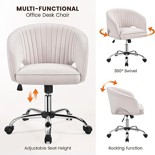 Miniatura 8 de Topeakmart Silla de escritorio de terciopelo, silla de tocador de maquillaje con altura de asiento ajustable y reposabrazos, silla de oficina
