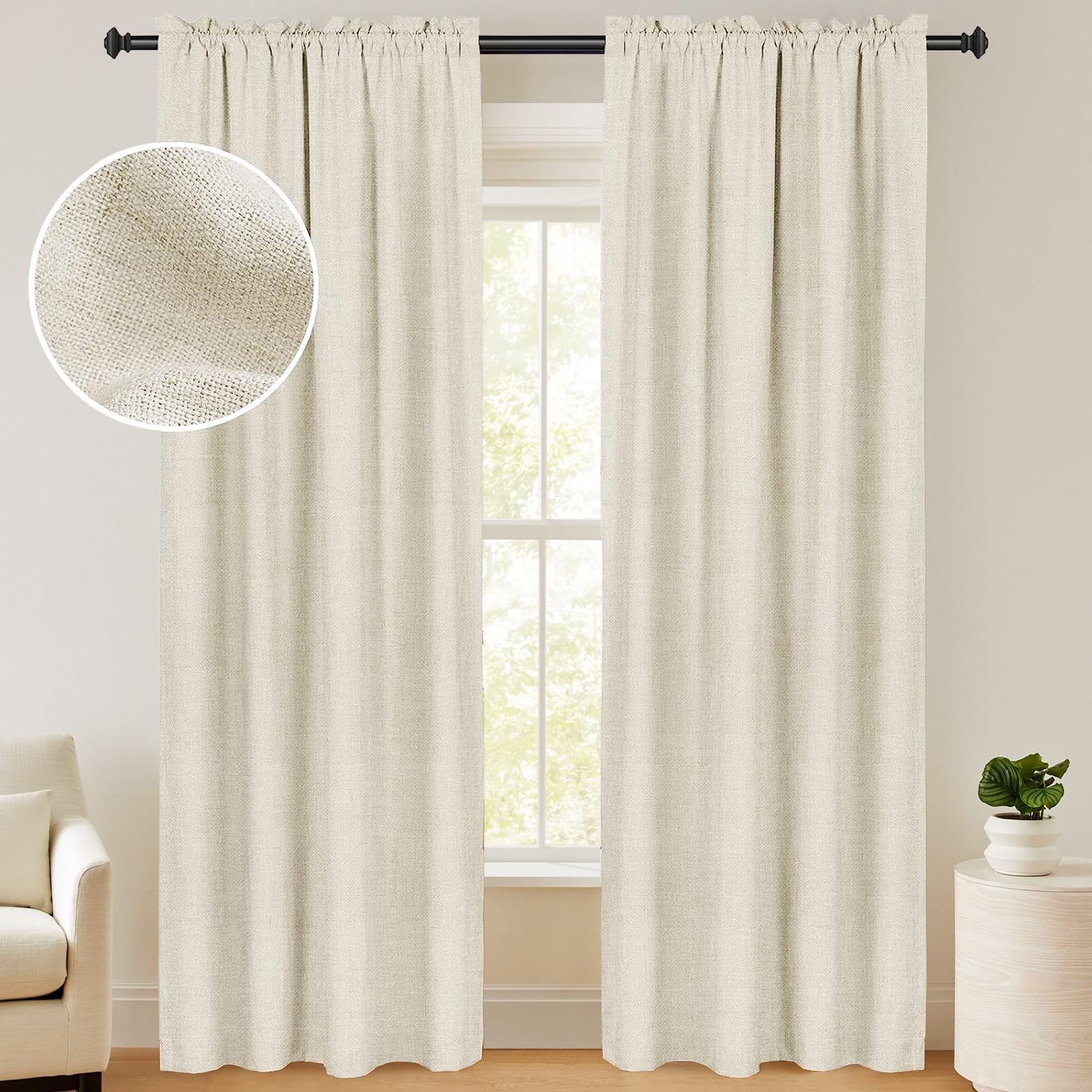 Photo 1 of 100% Blackout Shield Linen Blackout Curtains 72 Inches Long 2 Panels Set, Blackout Curtains for Bedroom/Living Room, Thermal Insulated Rod Pocket Window Curtains & Drapes, 50W X 72L, Cream Cream 50"W x 72"L