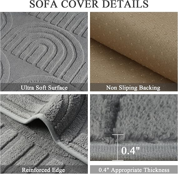 Homcomodar 1PC Soft Sofa Cover Washable Couch Sofa Covers 1 2 3 4 Seater 70x180cm Non Slip Sofa Cushion Covers Sofa Slipcovers Protectors for Sectional Couch Pets Living Room Grey