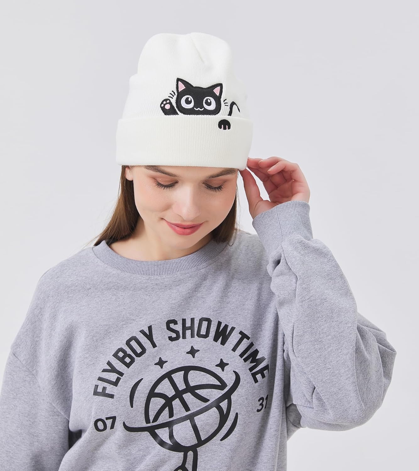 Cat Beanie Hats for Women Cute Cat Lovers Gifts Women's Winter Animal Knitted Hats for Girls - Image 7