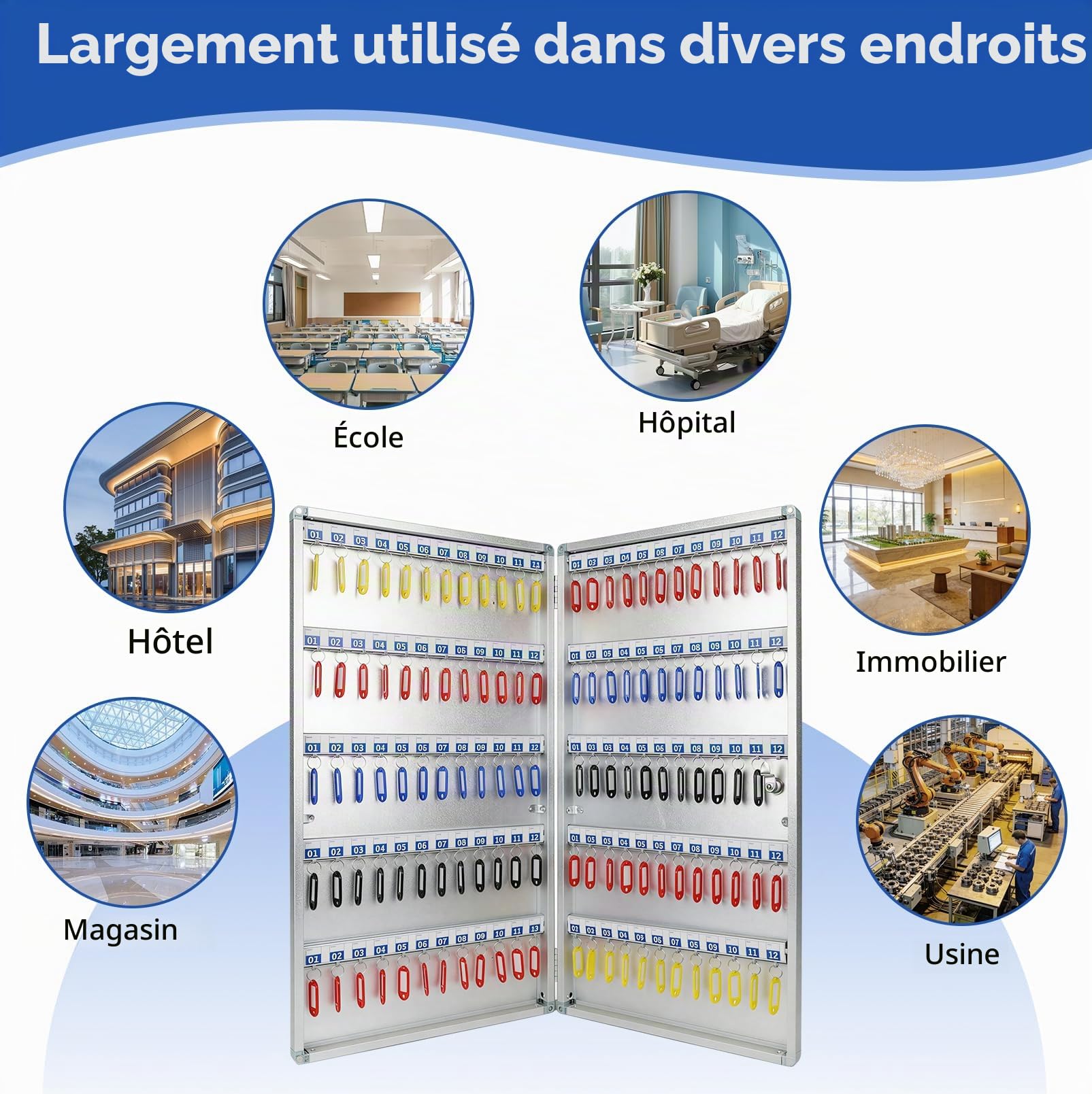 JAOGAUS Boîte à Clés avec Code pour 120 Clés, Armoire à Clés Murale | en Alliage d’Aluminium, Coffret de Rangement avec 120 Porte-Clés, Grand Coffre à Clés pour Bureau, Hôtel