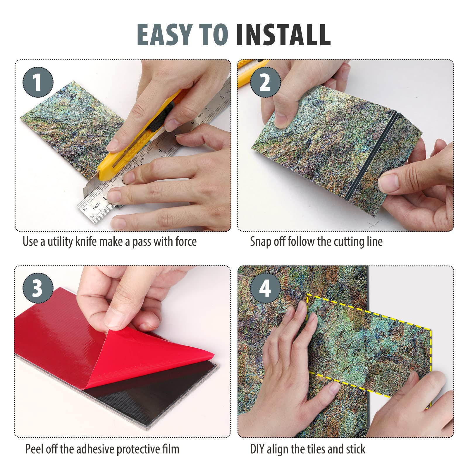 HomeyMosaic 100-Pieces Metal Backsplash Peel and Stick Subway Tile Stick on Kitchen Bathroom Countertop Stove in Granite Green,3in. x 6in.