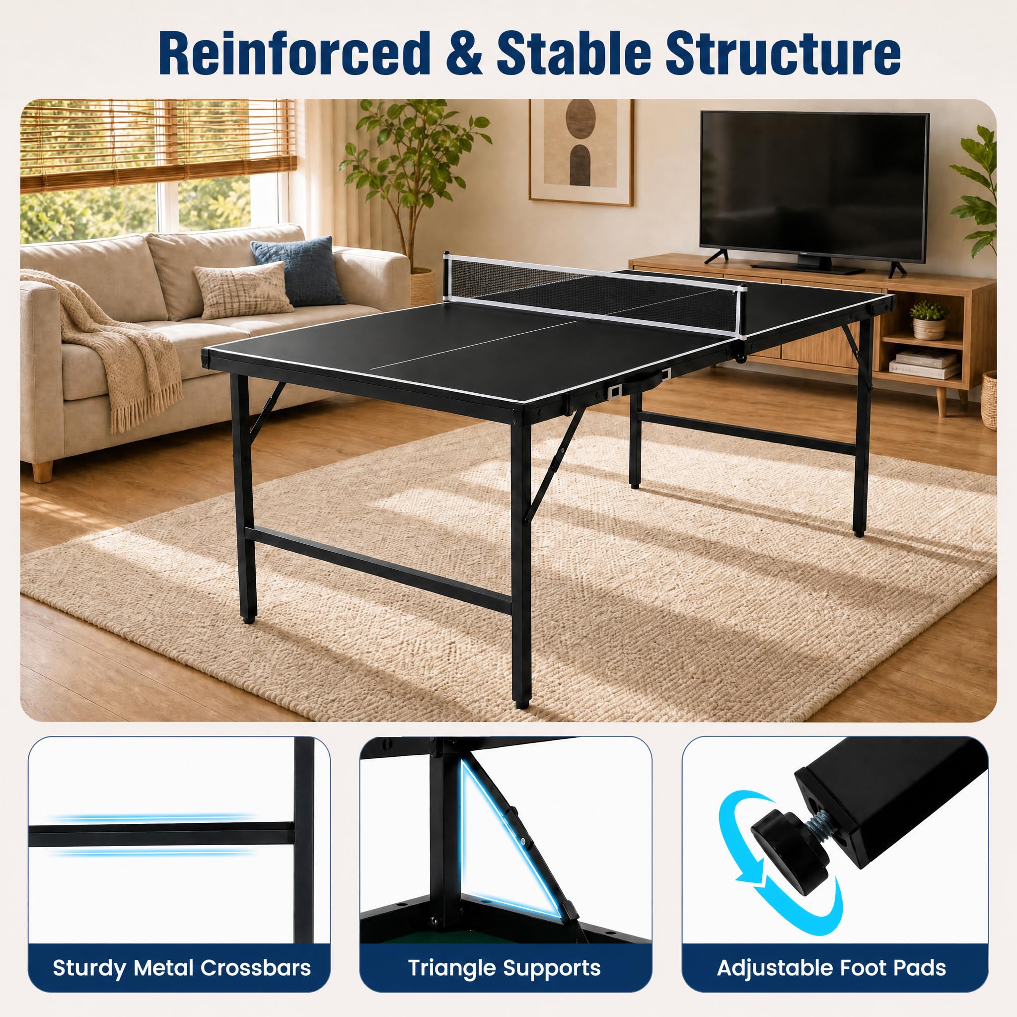 LIFEZEAL Ping Pong Tisch, Tischtennisplatte Mini aus Metall, Ping-Pong Table mit Netz, Bälle, Schläger, Klappbarer Tischtennistisch Set Indoor für Tischtennissport (Schwarz, 152,5 x 76 x 71 cm)
