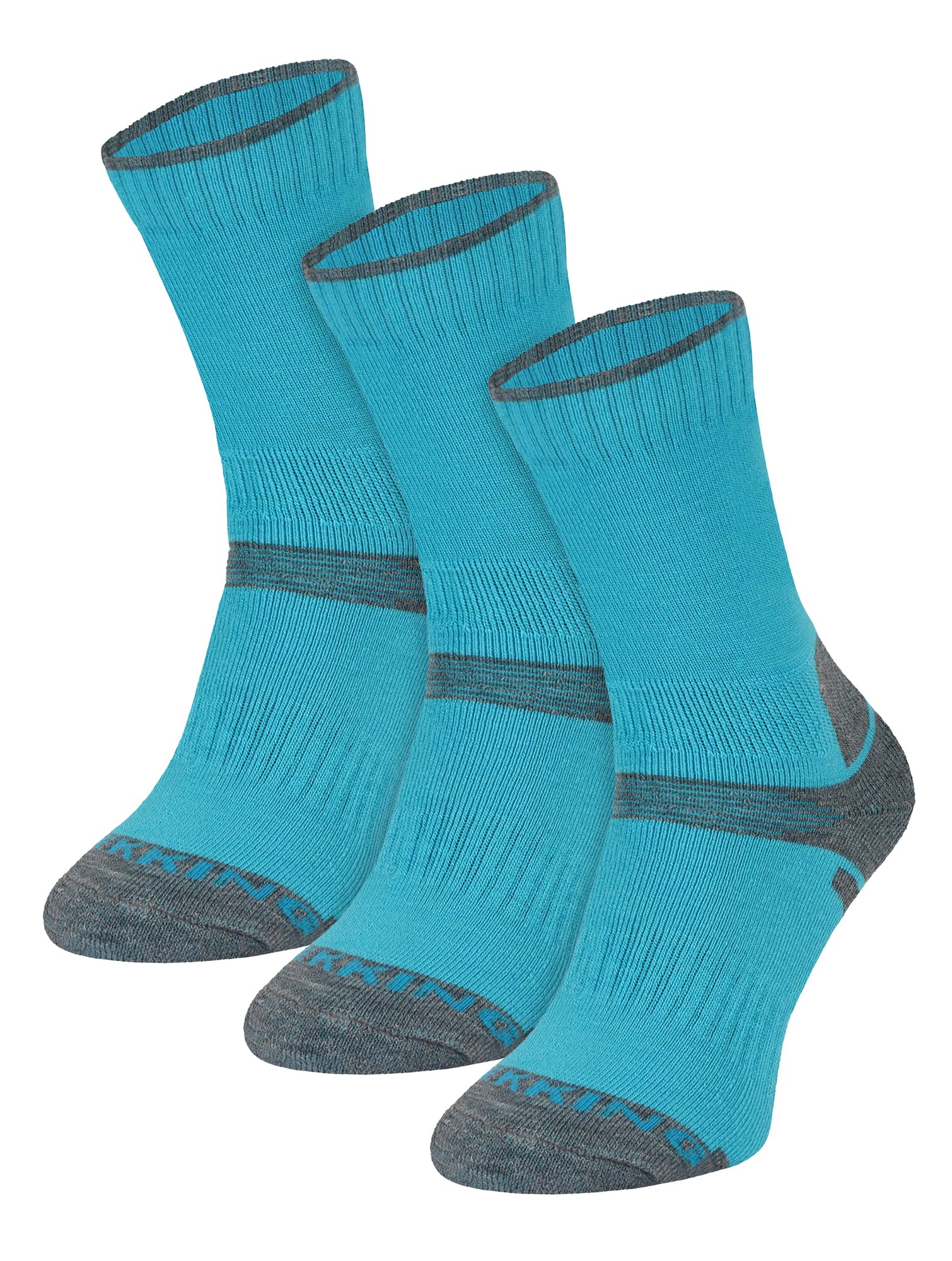 3 Pair Multipack Kids Merino Wool Hiking Socks | Lightweight Anti Blister Socks for Boys & Girls (7-10 Years, Turquoise)