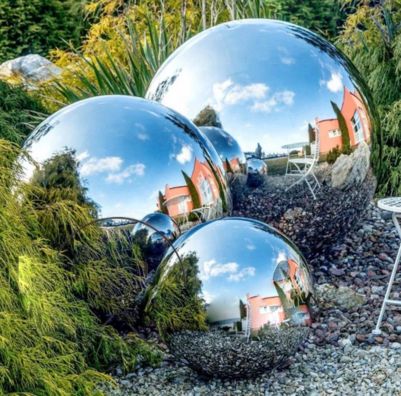 Fahd Traders Silver Stainless Steel Gazing Globe Set – 3 Reflective Mirror Balls (20Cm, 25Cm, 28Cm) – Polished Garden Spheres For Elegant Indoor & Outdoor Decor – Perfect For Ponds, Patios, And Lawns