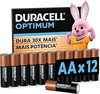 Duracell Pilha Optimum AA Pequena Com 12 Unidades – Dura até 30x Mais – Ideal para Controle Xbox™, Brinquedos e Lanternas