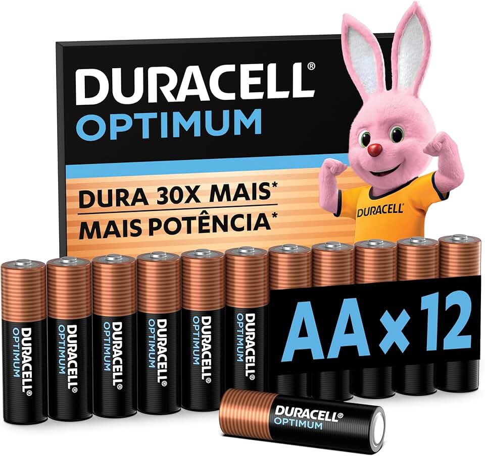 Duracell Pilha Optimum AA Pequena Com 12 Unidades – Dura até 30x Mais – Ideal para Controle Xbox™, Brinquedos e Lanternas