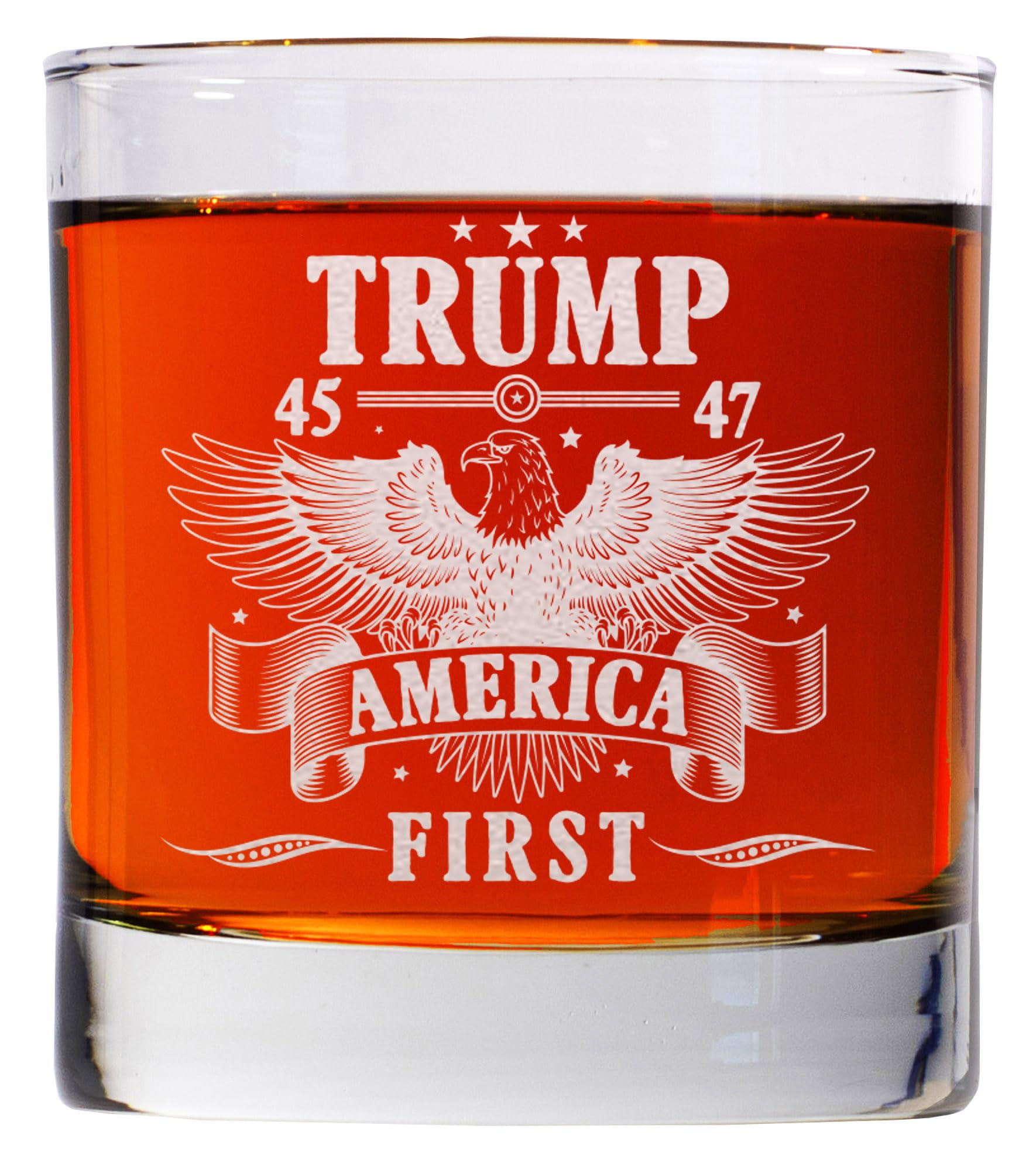 CARVELITA Donald Trump America First Whiskey Glass - Laser Engraved 11oz Old Fashioned Glass, Political Gift for Men, MAGA Merch, Right-Wing Collectible