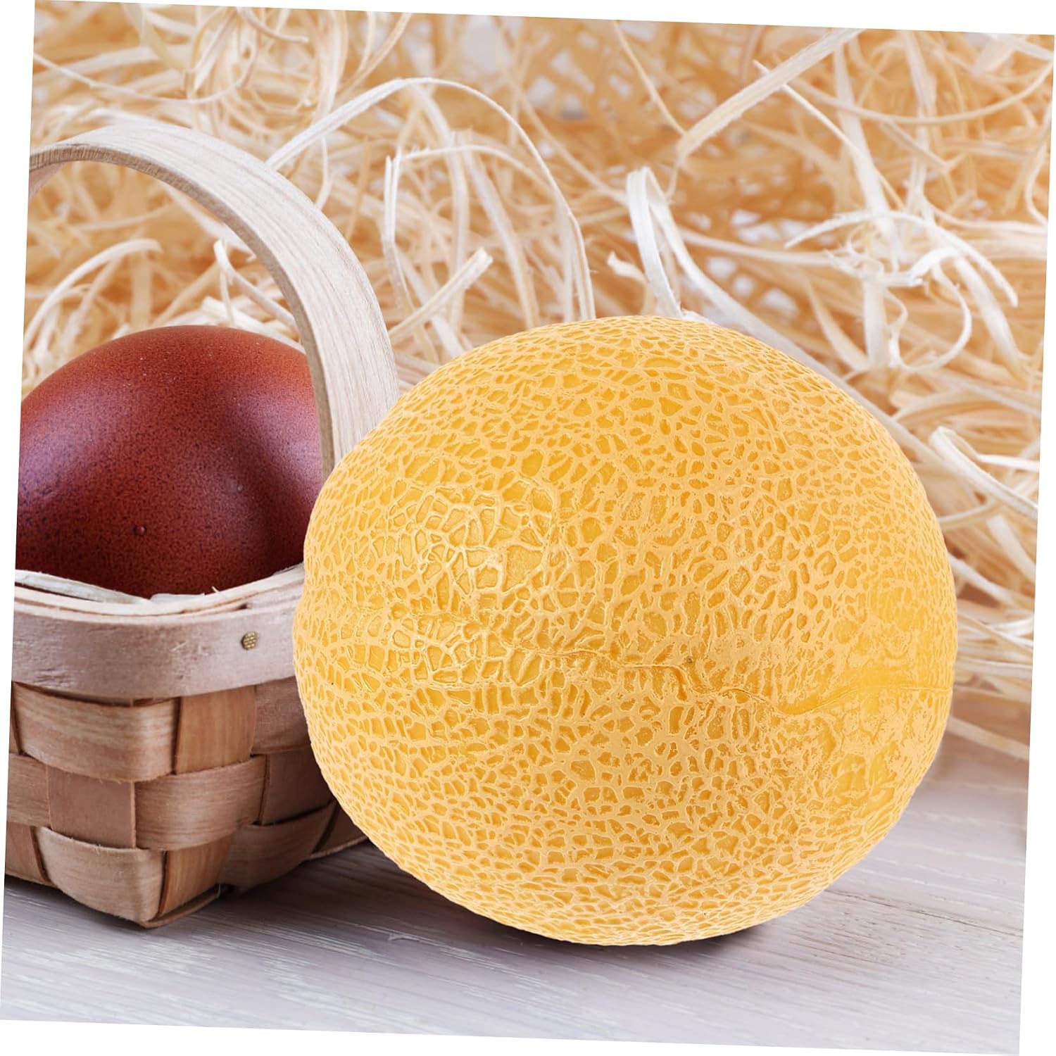 Artificial Cantaloupe Model 6.49X5.51X5.51 Inch Lightweight Simulation Fruit Decor for Home Kitchen Table Photography Prop Faux Melon Display
