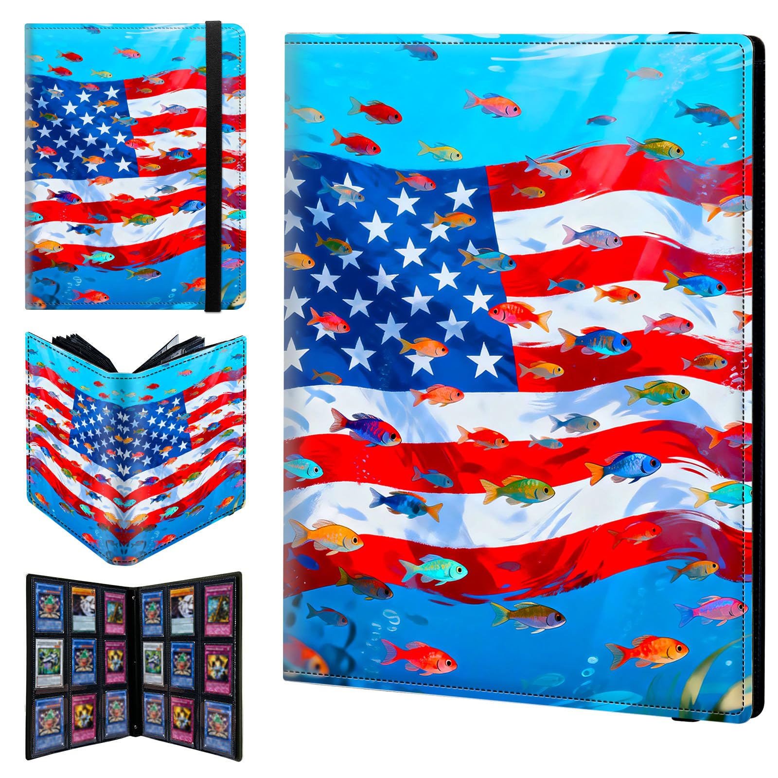 9 Pocket Trading Card Binder 540 Side Loading Pocket Album with American Flag and Fish Pattern Design Card Binder for Sports Cards & Game Cards — image 1