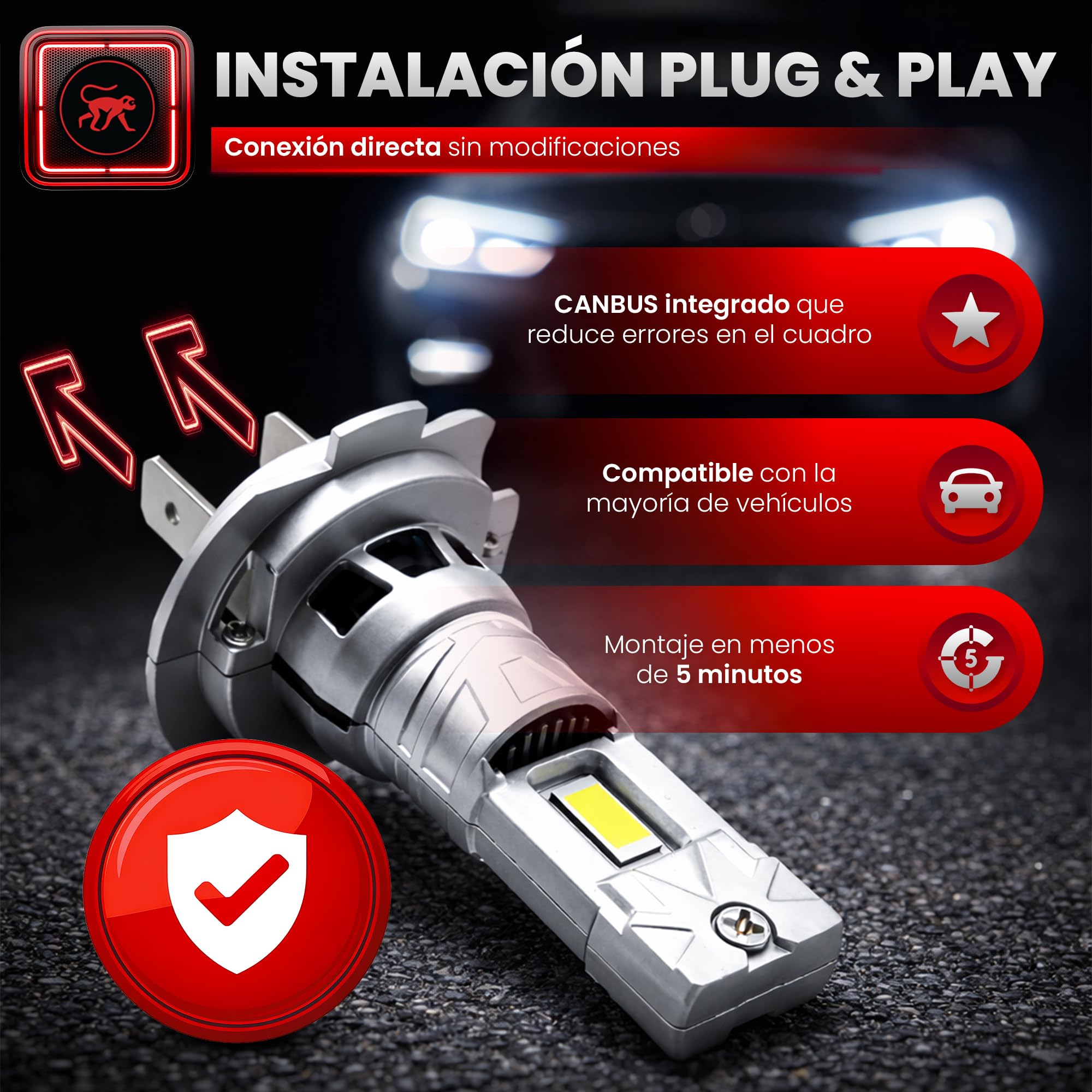BOMBILLAS LED H7 40000LM 6500K Blanco Frío, Luces Coche y Moto, X20 Más Brillante, Ventilador 20000RPM, IP68 Impermeable, Plug & Play, Reemplazo Halógena, Pack 2 PCS