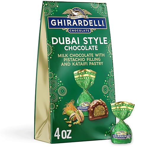 GHIRARDELLI Dubai Style Milk Chocolate with Pistachio Filling and Crispy Toasted Kataifi, Premium Chocolate, 4 oz Bag, Individually Wrapped
