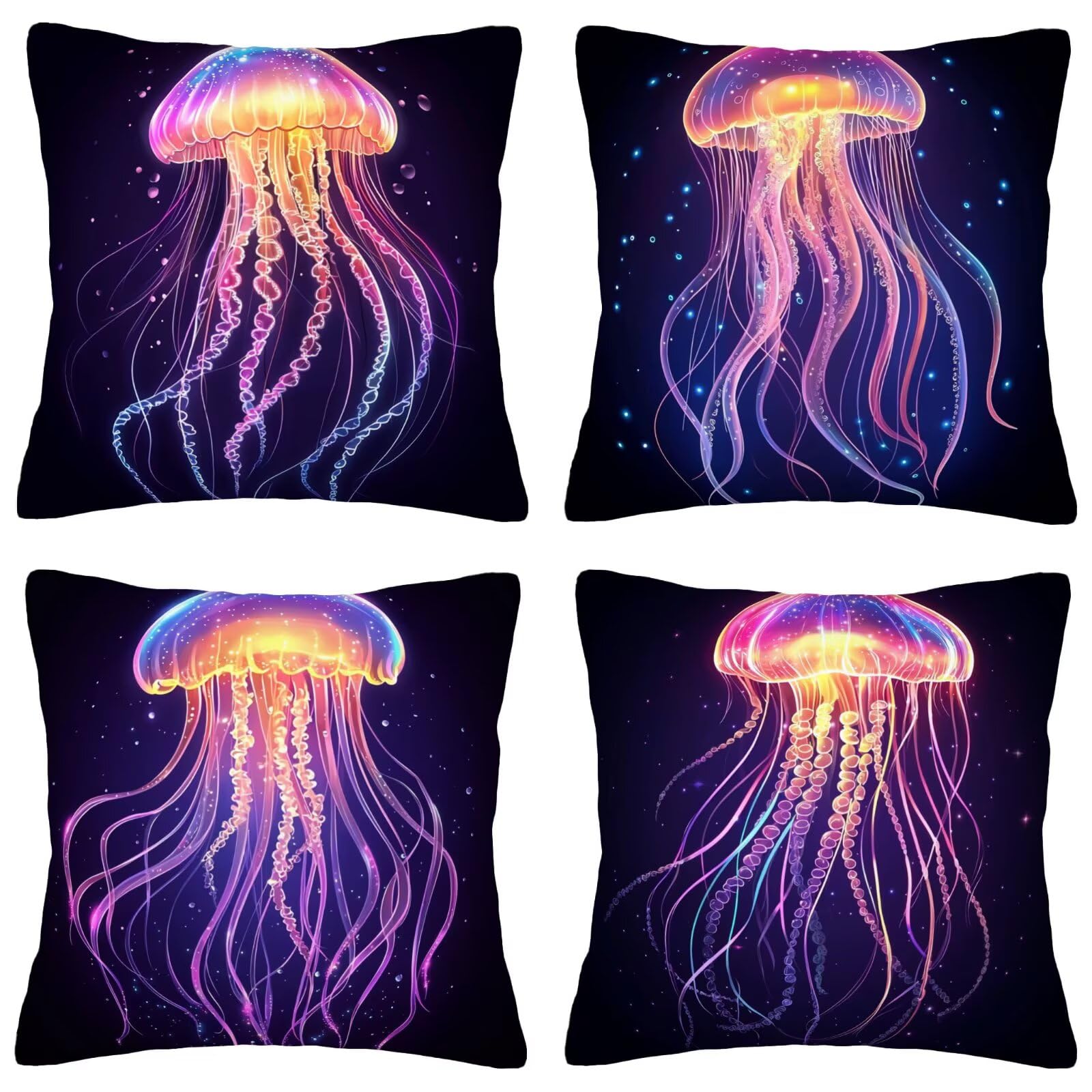 Czarna poszewka na poduszkę, 50 x 50 cm, zestaw 4 sztuk, super miękka, nadaje się do prania, kwadratowa poduszka z ukrytym zamkiem błyskawicznym, na sofę, do sypialni, prezent dla kobiet i mężczyzn, W