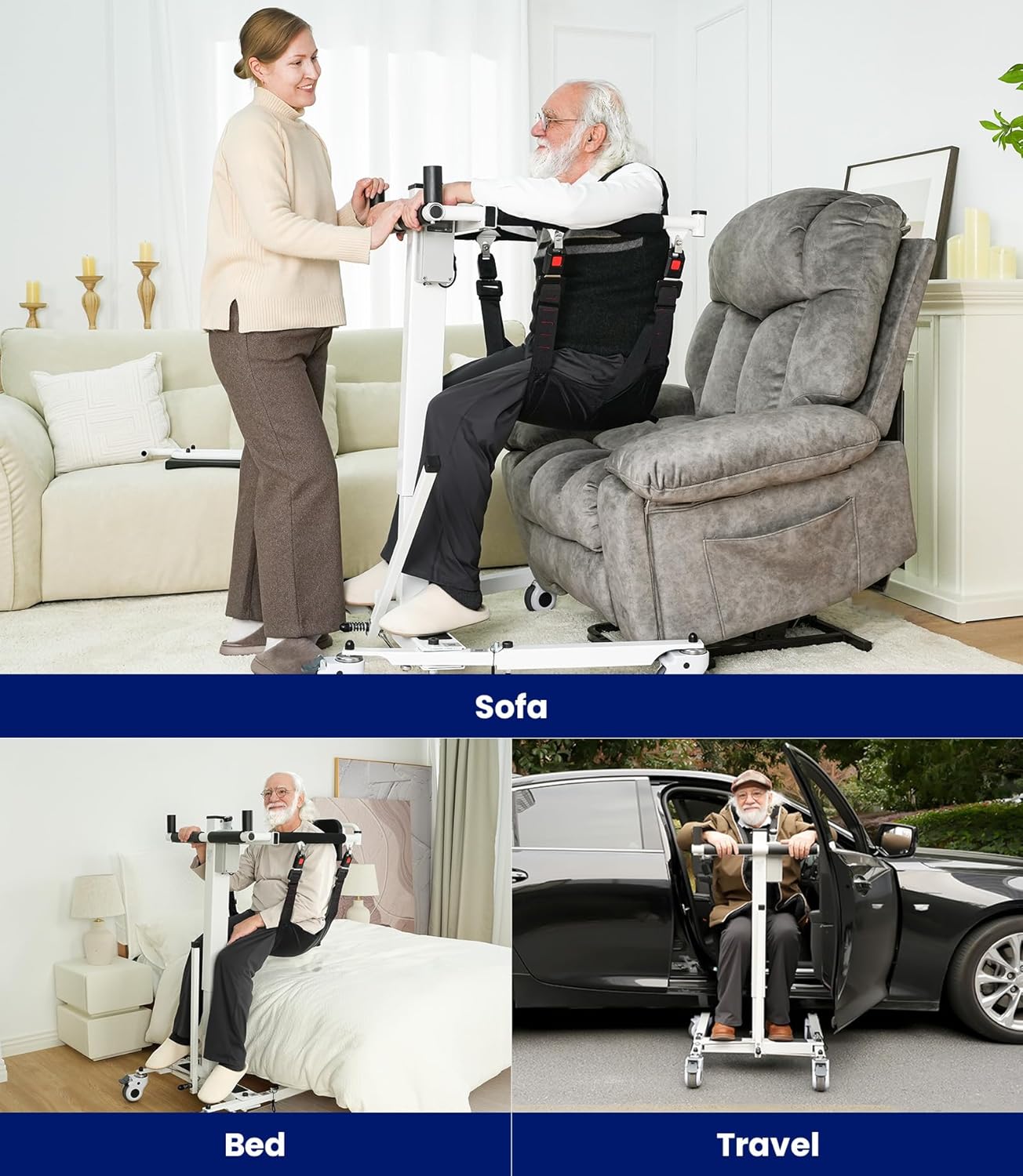 VOCIC Electric Transfer Lift, Foldable Patient Lift Transfer Chair, Lift Assist Devices for Seniors, Transfer Lift for Home Car, AY06