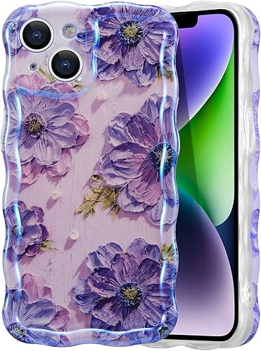 Miniatura 27 de EYZUTAK - Funda protectora de TPU para iPhone 12 Pro, estilo retro colorido, diseño láser brillante de pintura al óleo, estampado floral, borde Azul