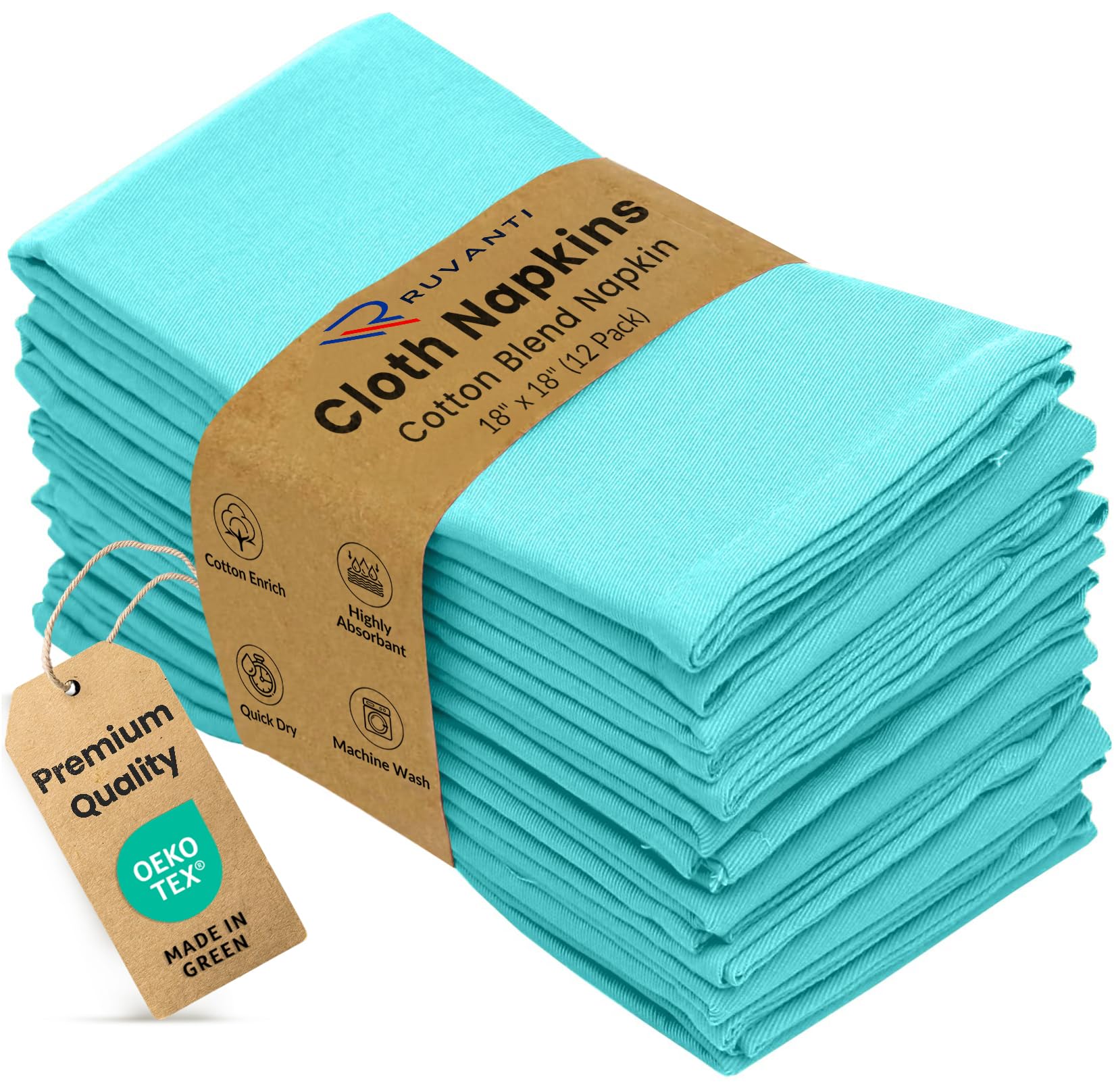 Ruvanti Cloth Napkins Set of 12, 18x18 Inches Napkins Cloth Washable, Soft, Durable, Absorbent, Cotton Blend. Table Dinner Napkins Cloth for Hotel, Lunch, Restaurant, Wedding, Parties - Waterspout