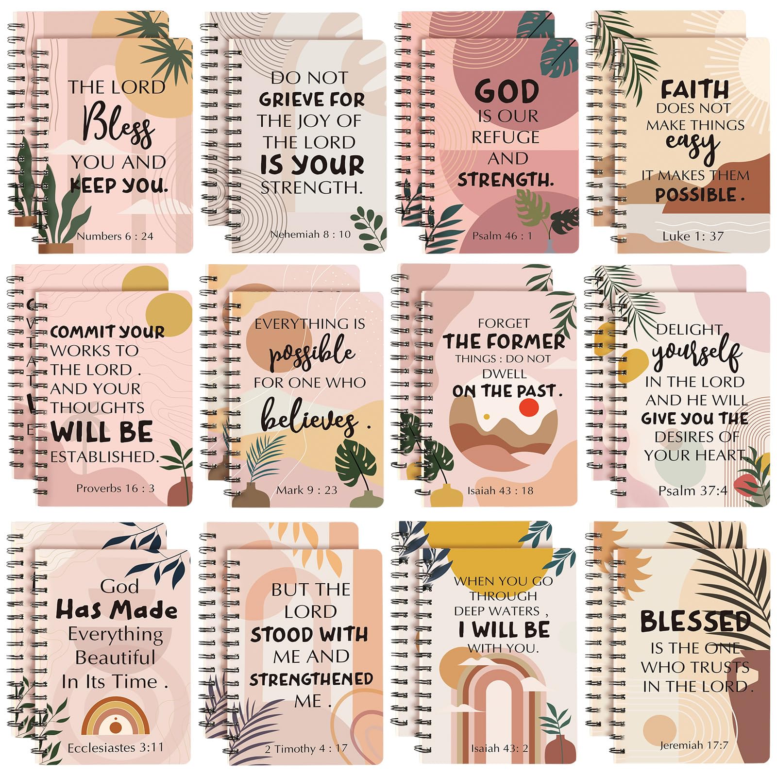 Qeeenar 24 Pcs Christian Spiral Notebook Bulk Church Gifts for Women Prayer Journal Bible Verse Notepad 5.5 x 8.3 in Religious Scripture Inspirational