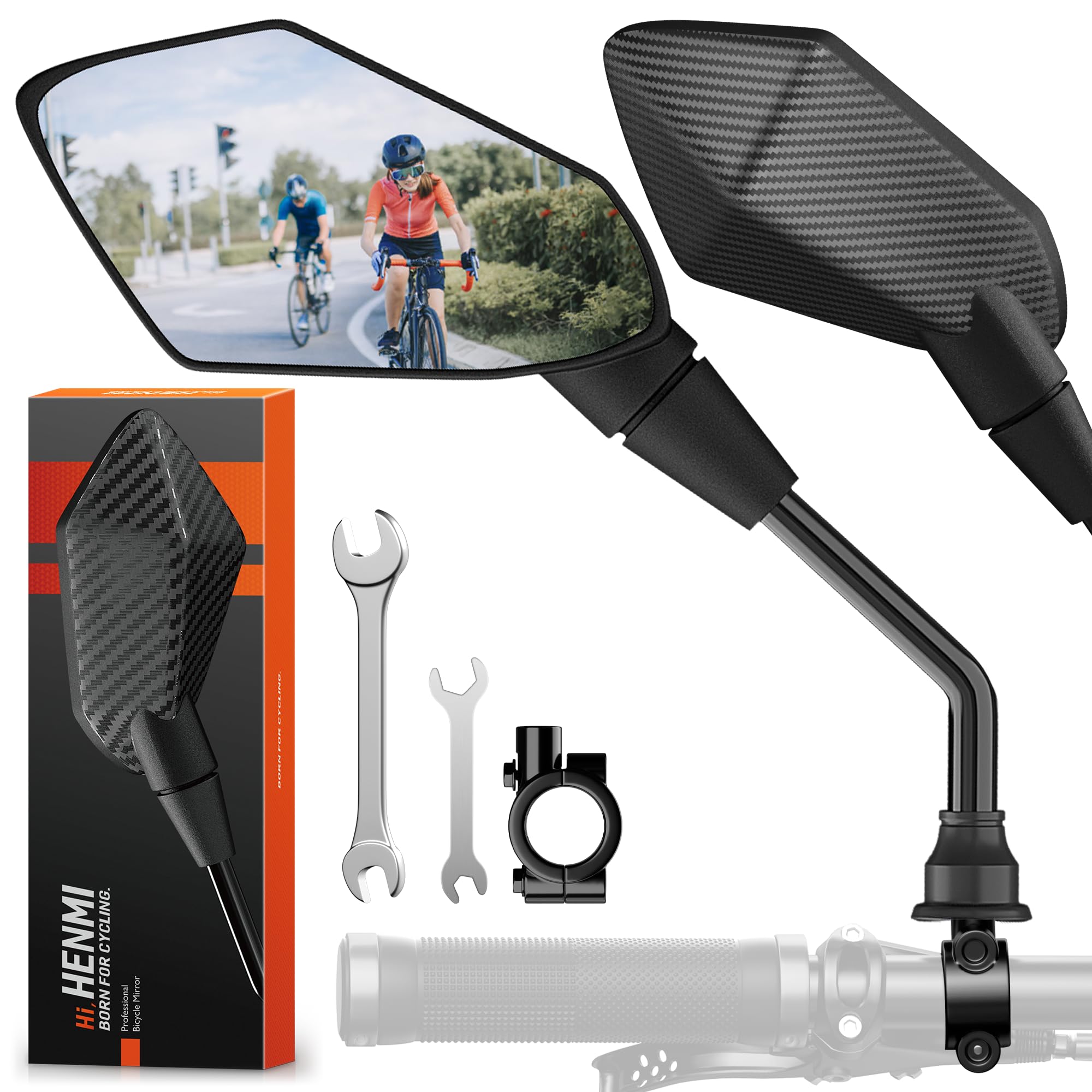 HENMI Rétroviseur Vélo Électrique HD Convexe Extra Large - Miroir En Verre Véritable Résistant Aux Chocs, Parfait Pour Vélo Électrique Et VTT (Gauche)