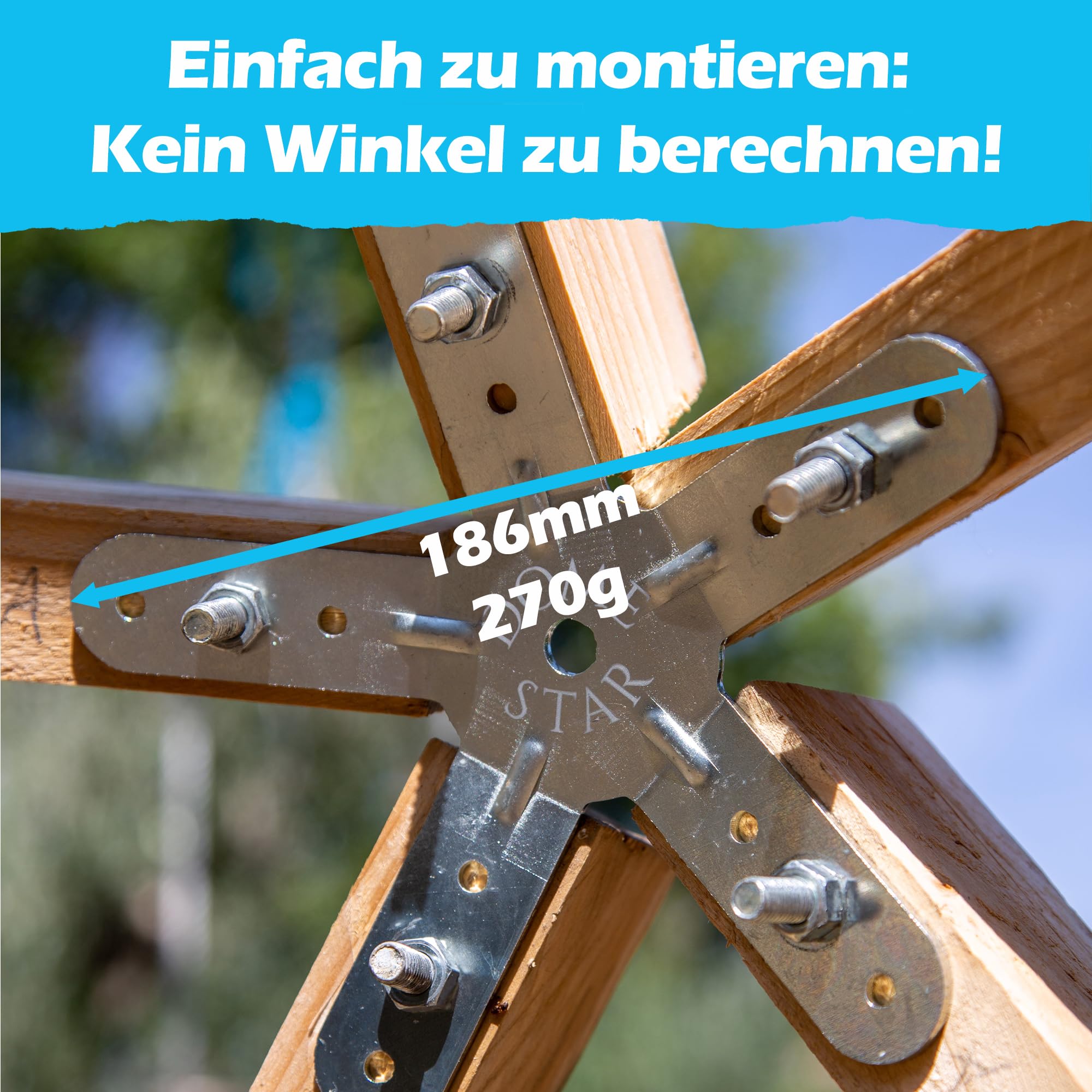 Domestar Verbindungsstücke, geodätische Kuppel, Set mit 26 Stücken, Metall, verzinkter Stahl, für Gewächshaus, Hängematten, Werkstatt, Gartenhütte, Hühnerhaus