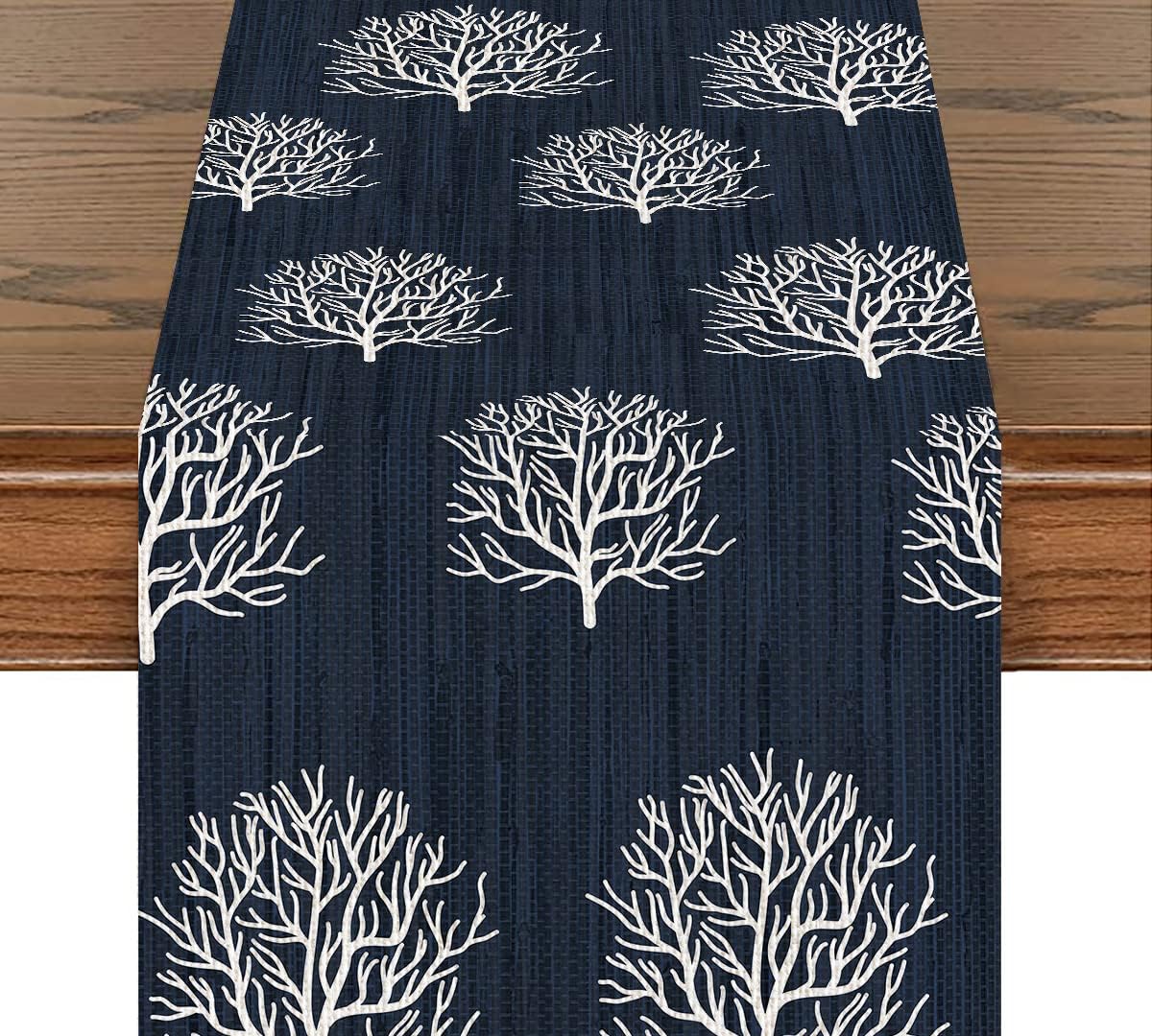 Navy Blue Nautical Table Runner Beach Coral Reef Linen