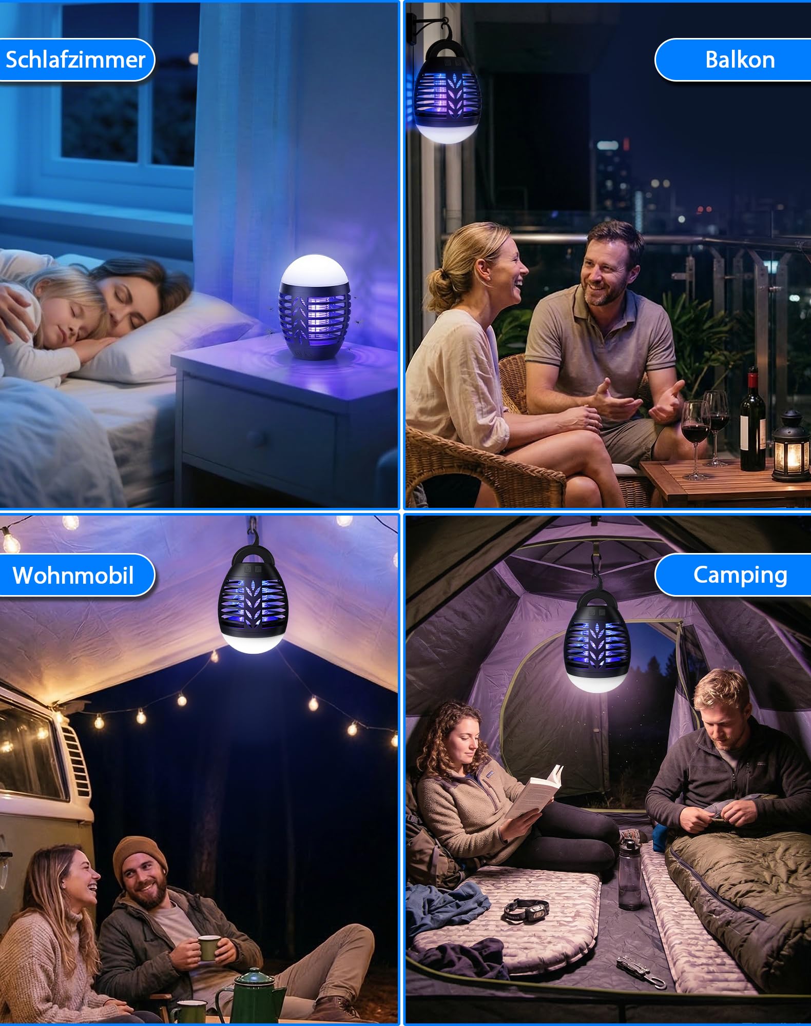 Insektenvernichter Campinglampe Outdoor, LED Mückenlampe USB Wiederaufladbar 2-In-1 Moskitokiller Lampe mit LED Licht, 3 Beleuchtungsmodi, Wasserdicht UV Mückenschutz für Camping, Zelt, Garten