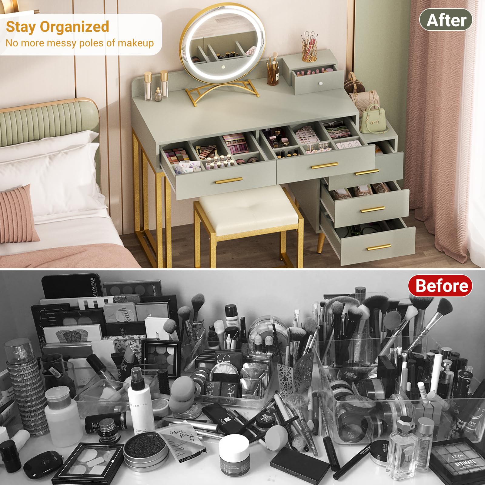 Best Green Vanity Picks for 2026: 5 Researched Options 2 Armocity Vanity Desk with Mirror and Lights, Modern Makeup Vanity Table Set with — product photo