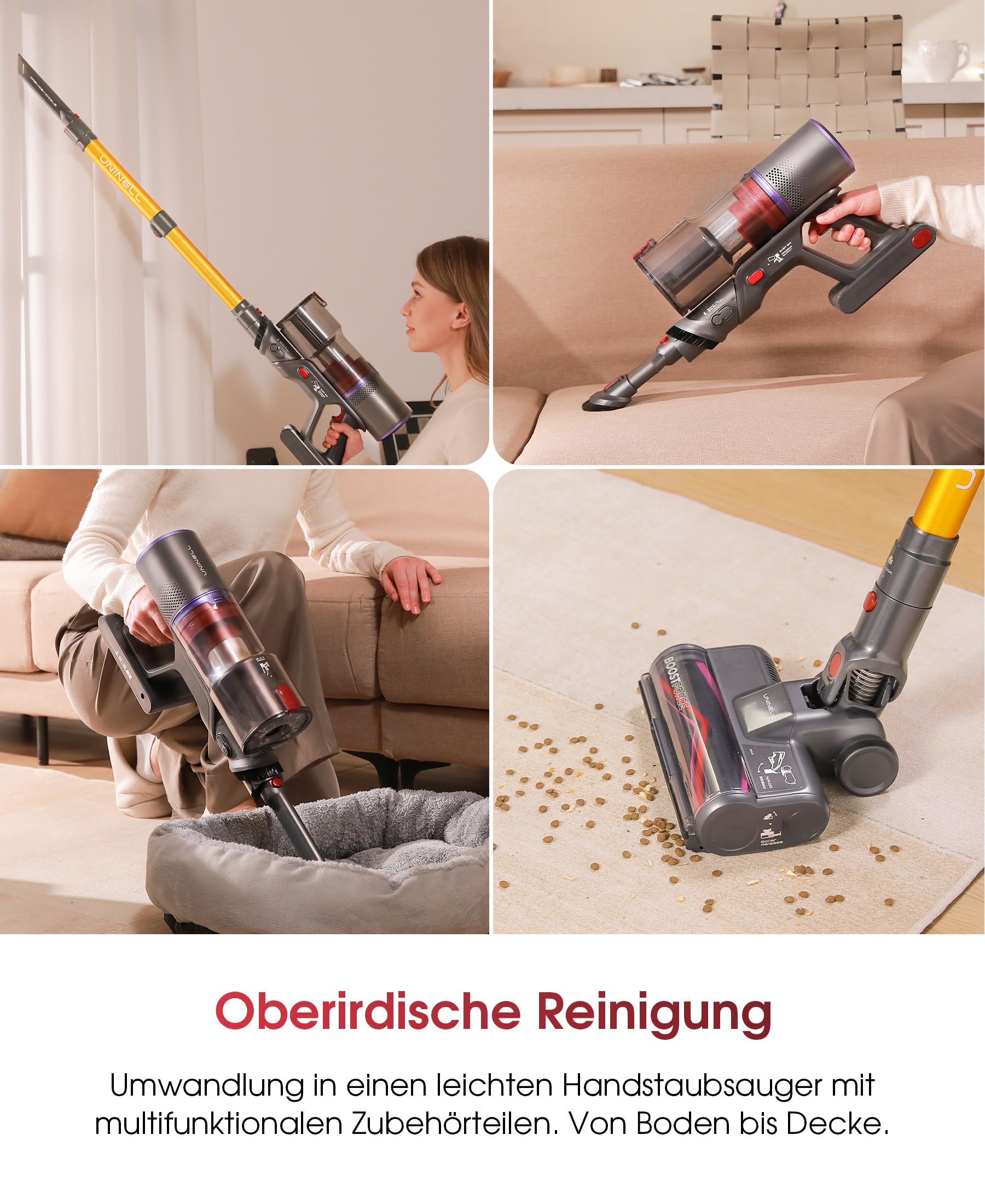 UNINELL HOME Akku Staubsauger 55000Pa/650W/70Min Upgrade, Staubsauger Kabellos mit 1.6L Großer Staubbeche Selbstladender mit LED Touchscreen/Anti-Tangle-Bürste für Tierhaare, Hartböden Teppiche