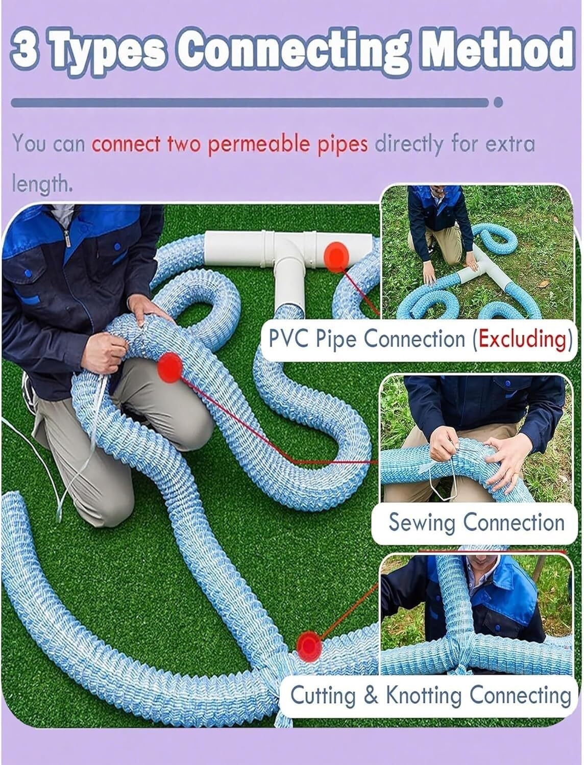 Tuberías de Drenaje subterráneas Flexibles, adecuadas for Patios y entradas de vehículos(15m/49ft)