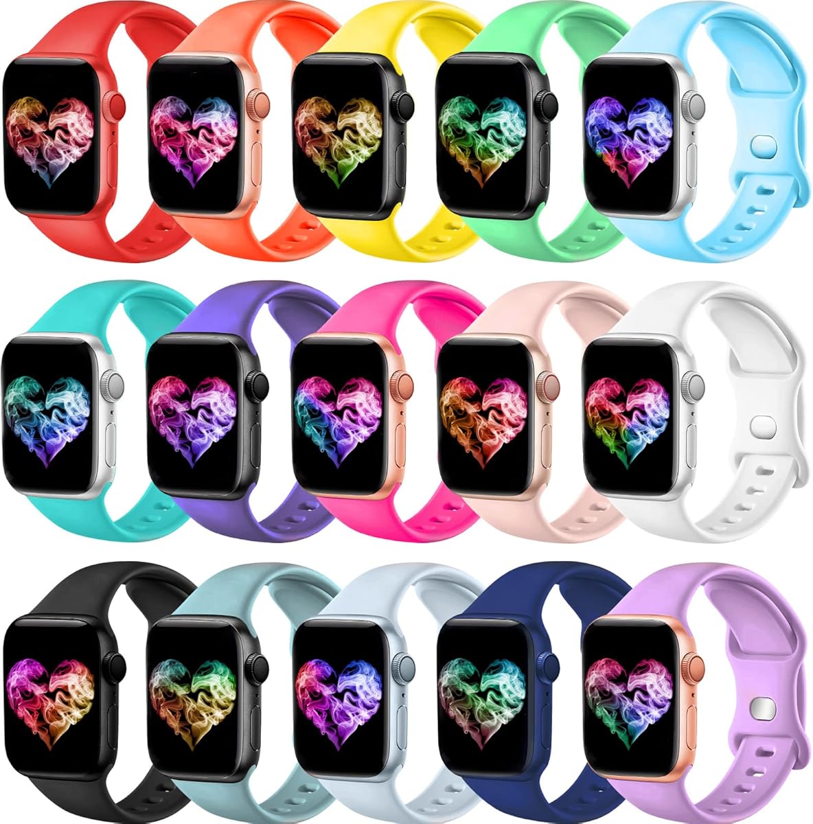 Topokiyu Compatible for Apple Watch Bands 38mm 40mm 41mm 42mm for Women Men, Soft Silicone Sport Band Strap for iWatch Bands Series 11 10 9 8 7 6 5 4 3 SE Ultra, 15Pack