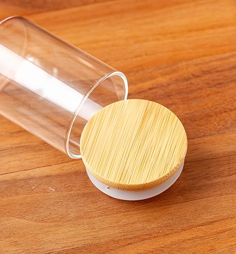 Miniatura 5 de JUVITUS Tarro alto de vidrio transparente de 2 onzas con tapa sellada de silicona de bambú y madera (paquete de 4)