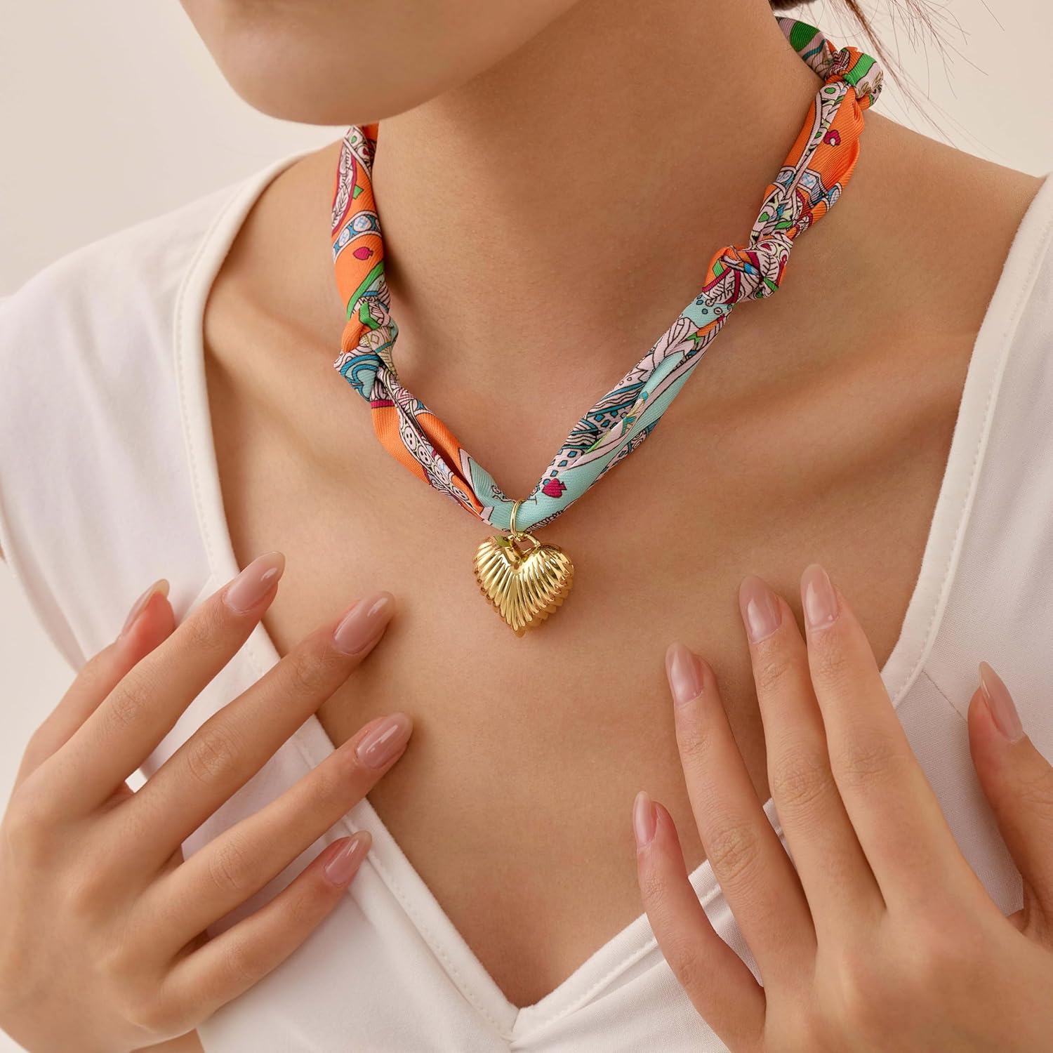 Scarf Necklace with Charm，Bandana Necklace with Dainty Pendants Adjustable Choker Jewelry for Women Christmas Gift Silk Necklaces with Charms Choker Jewelry for Women - Image 4