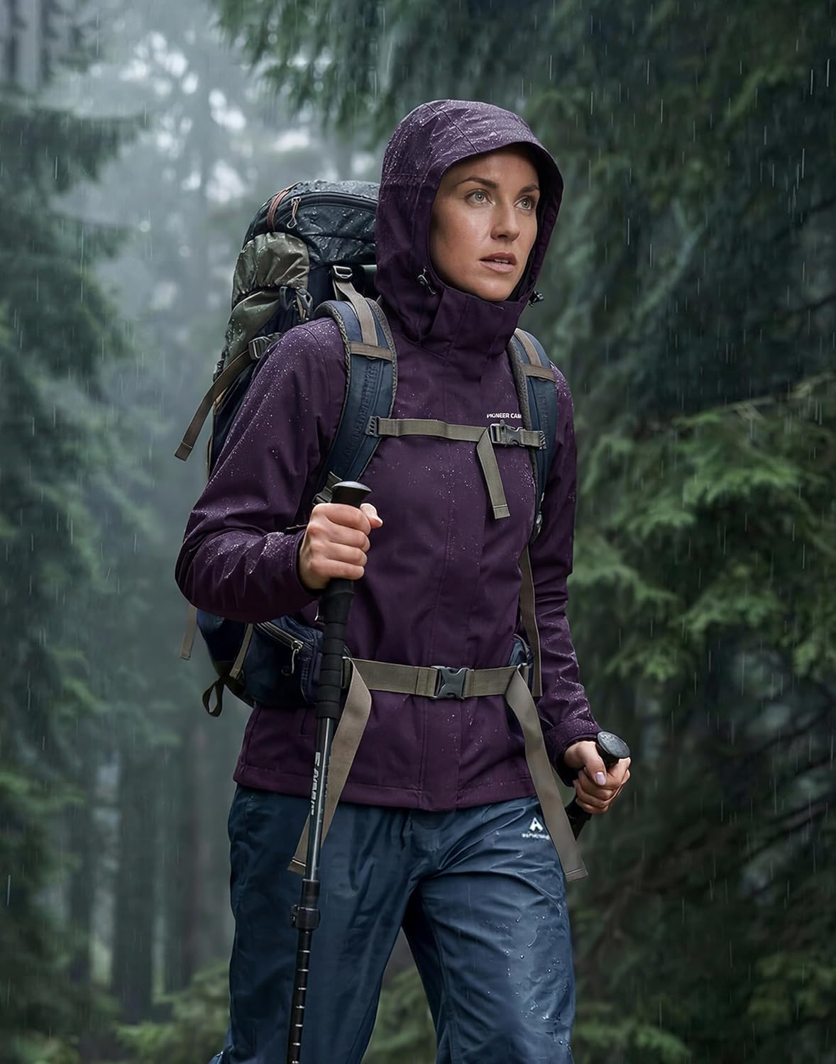 Pioneer Camp Women's Rain Jacket Waterproof Shell Jacket Hooded Windbreaker Lightweight Rain Coats for Outdoor Hiking Travel