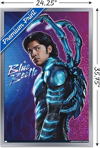 Miniatura 3 de Trends International DC Comics Movie Blue Beetle - Póster de pared de Jaime Reyes, 22.375 x 34 pulgadas, versión enmarcada plateada