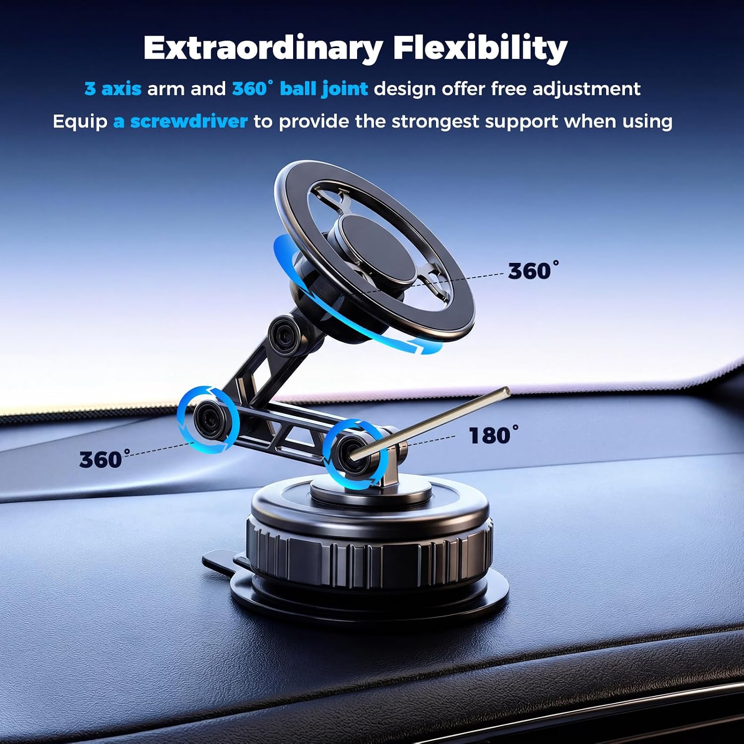 Edenseelake Magsafe Car Phone Holder, 360° Adjustable Car Phone Mount, Strong Magnetic Vacuum Suction Cup Phone Holders for Your Car, 17 Pro Max 16 15 14 13 12 Air Plus image 2