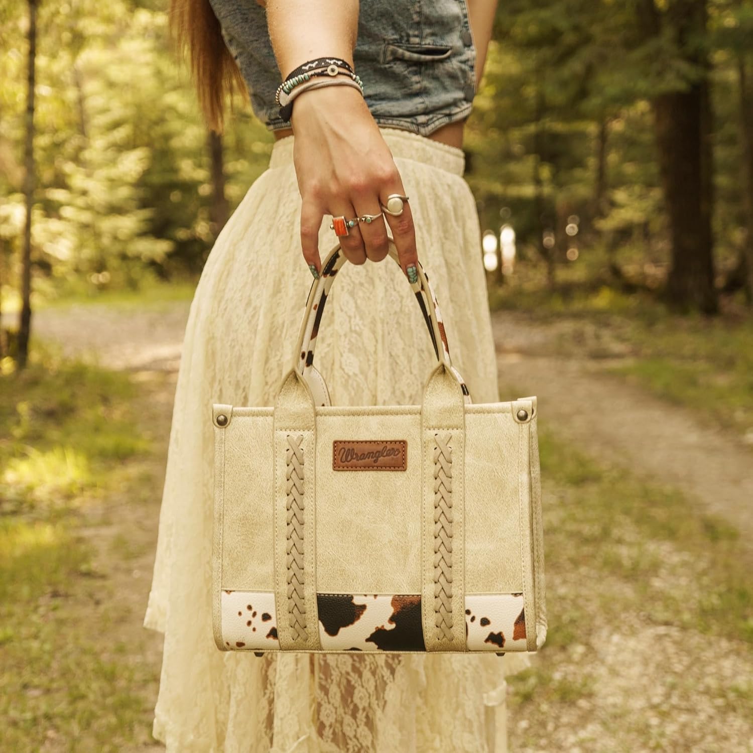 Montana West × Wrangler Tote Bag for Women Western Cow Print Purse Designer Top Handle Handbags - Image 2