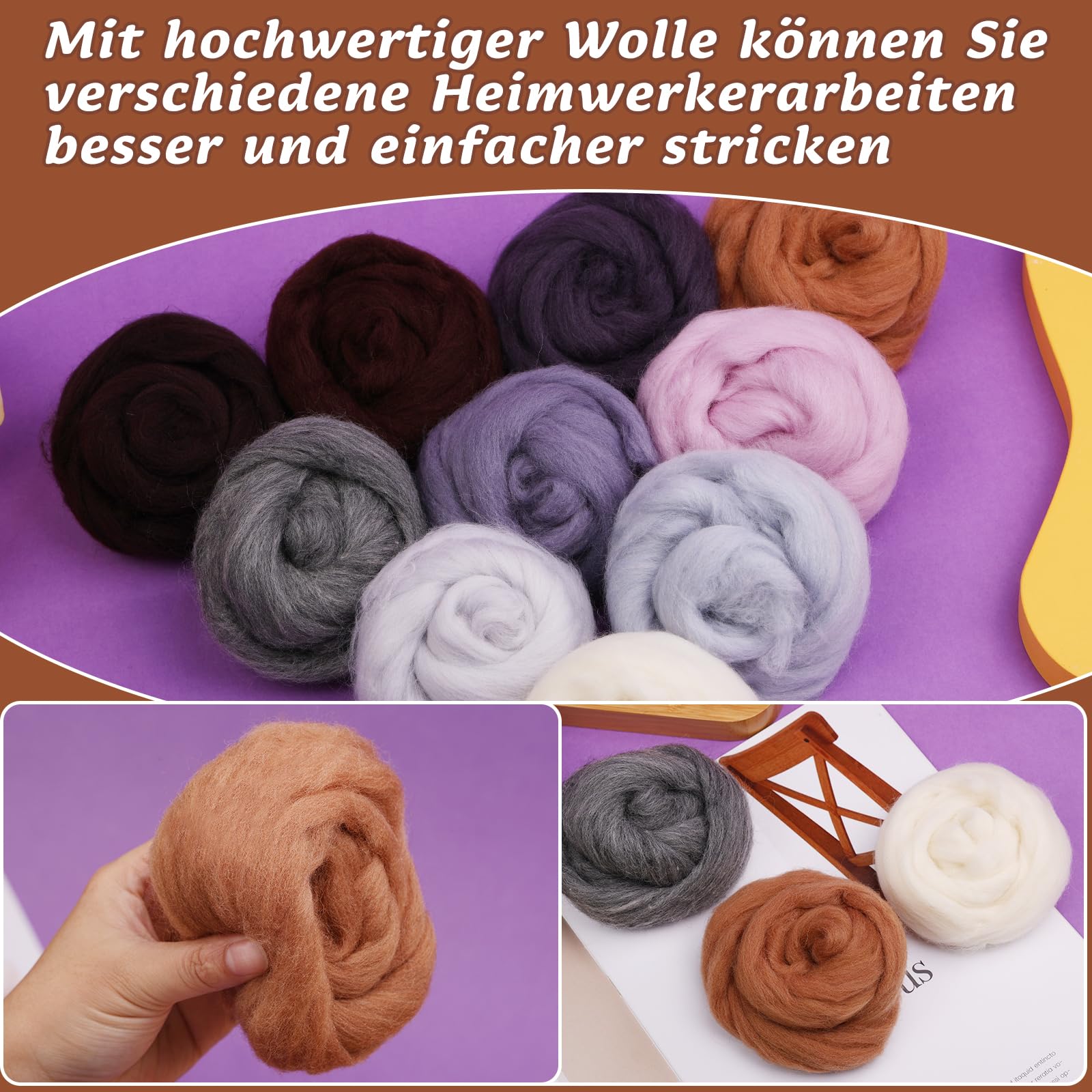 Filzwolle Set Für Anfänger – Merinowolle 70S, Nadeln, Matte & Anleitung – Nadelfilzen