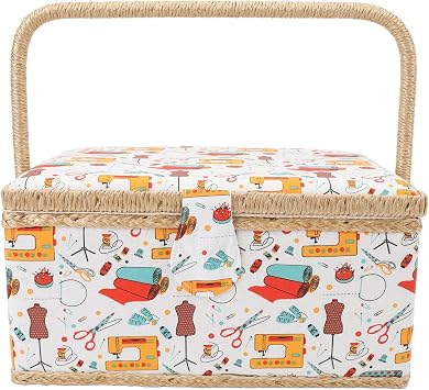 Sewing Basket, Large Capacity Sewing Storage Box Portable Sewing Box with Detachable Plastic Tray, Exquisite Sewing Supplies, Easy to Clean