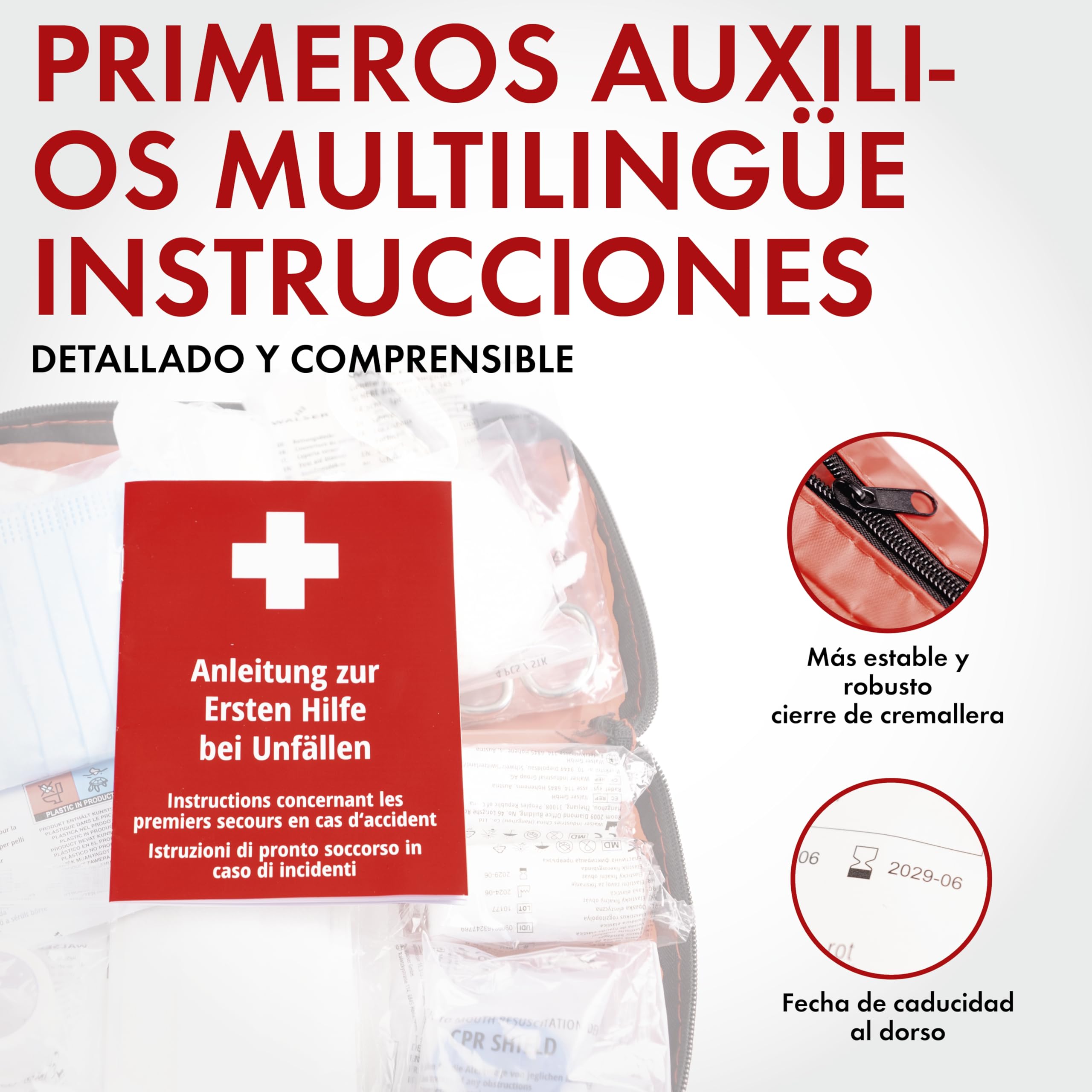 WALSER Bolsa de primeros auxilios para coche DIN 13164:2022 kit rojo 44283