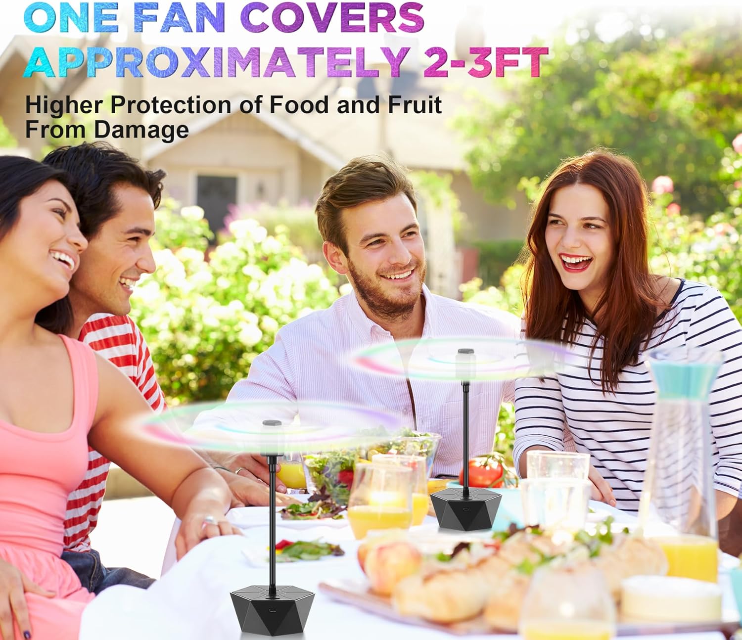 chemotex Fly Fans for Tables Rechargeable, Table Top Fly Spinner to Keep Flies Away from Food, Portable Fly Repellent Fan with Soft Stop Blades for Outdoor, Picnic, Patio & BBQ (Black, 4Pack)