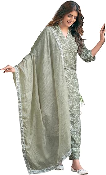 SIRIL Womens Rayon Blend Floral Printed Straight Kurta Pant with Dupatta Set