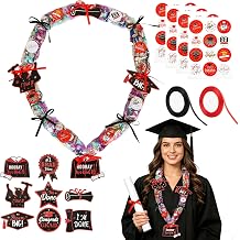 Tuhangcc 2026 Graduation Candy Lei Tubing,59.1 inch Tubing with Stickers Charms,Ribbons for Class of 2026 as DIY Graduation Wreaths Packing red