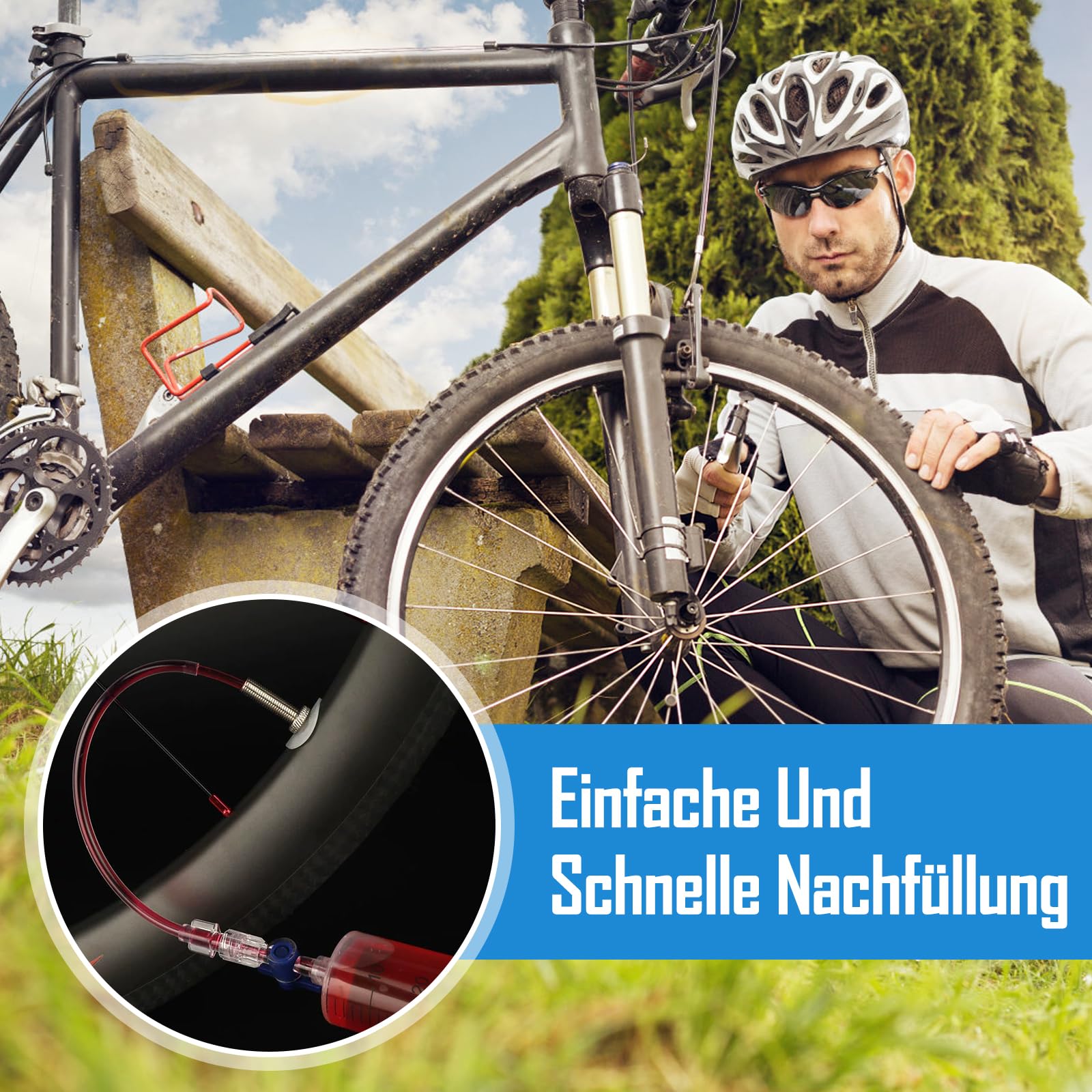 Strzykawka do uszczelniania opon rowerowych, 60 ml, zestaw do uszczelniania opon MTB i rowerów wyścigowych, w zestawie z usuwaczem rdzenia zaworu i adapterem rdzenia zaworu – akcesoria