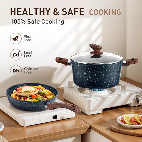 Miniatura 5 de DisDelight - Juego de ollas y sartenes antiadherentes, antiadherentes de granito de inducción, juego de cocina de granito antiadherente de
