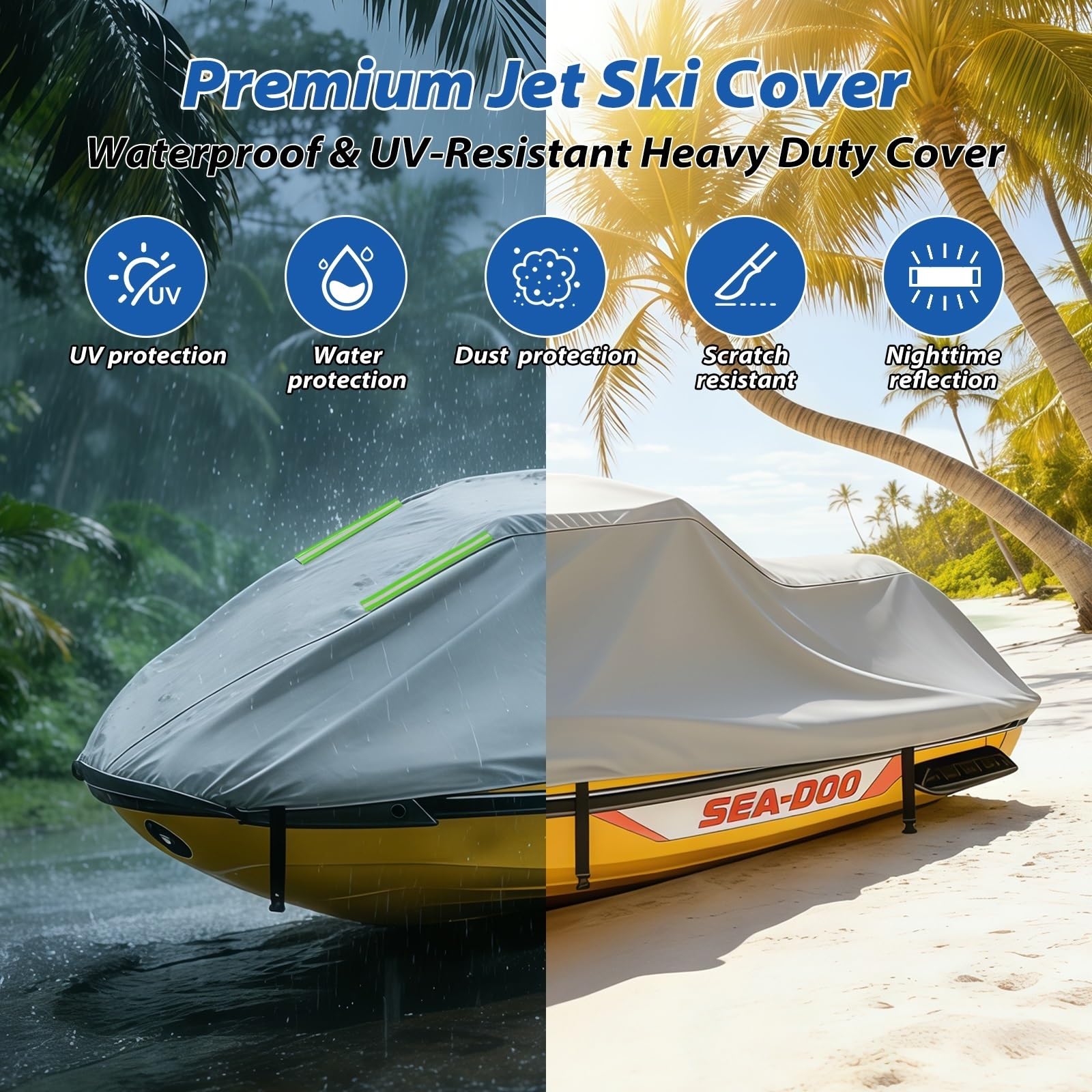 Copertura Impermeabile Moto D'acqua Per Sea-Doo Spark 2up (90HP)|Copertura Moto d'Acqua Oxford Anti-UV Esterno|Protezione Durevole Ogni Condizione Meteo|Facile Indossare|3 Fibbie Antivento