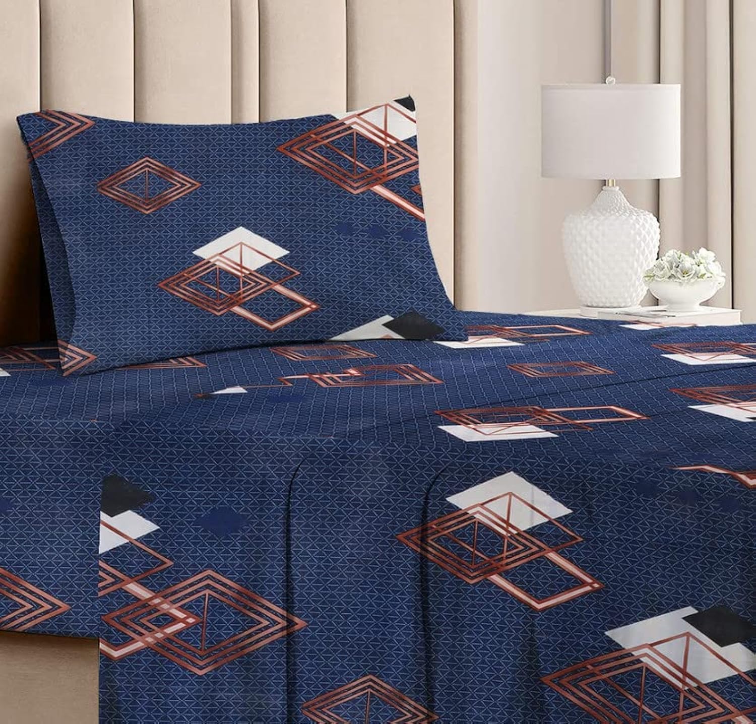 BSB HOME Premium Forever Modern Style Glace Cotton Floral Luxurious Beautiful Soft Comfort Designer Floral Pattern 1 Single Size Bed bedsheet and 1 Pillow Cover- Black & White